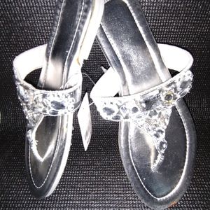 Silver Jeweled Thong Sandel Size 8